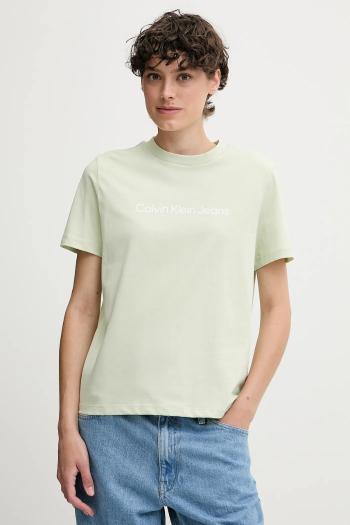 Bavlnené tričko Calvin Klein Jeans dámske, zelená farba, LV047C912G