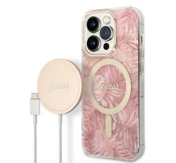 GuessJungle MagSafe Apple iPhone 14 Pro hátlap tok, pink + MagSafe töltő