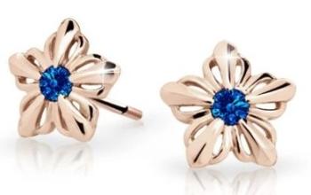 Cutie Jewellery Detské kvietkové náušnice z ružového zlata C2238-30-X-4 modrá