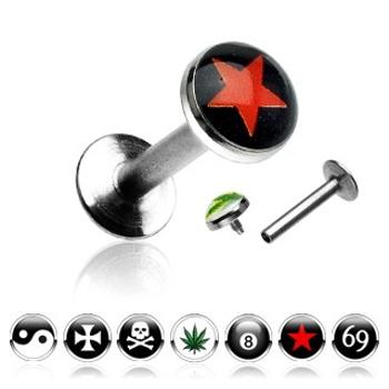 Piercing do brady Labret s obrazcami  - Tvar hlavičky: Lebka