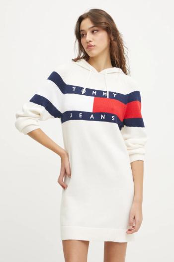 Bavlnené šaty Tommy Jeans béžová farba, mini, priliehavá, DW0DW19470