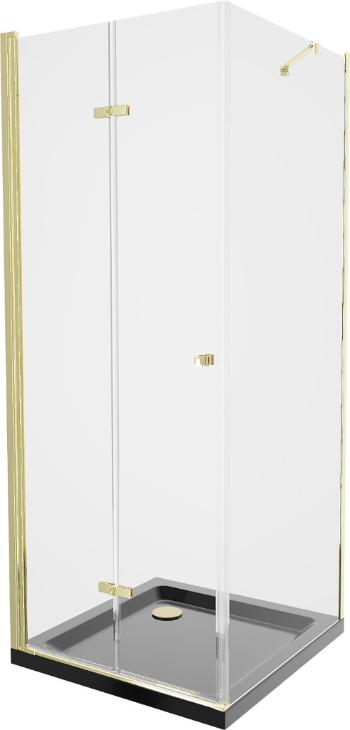 MEXEN/S - Lima sprchový kút zalamovacie dvere 90 x 90, transparent, zlatý + Flat čierna vanička so sifónom 856-090-090-50-00-4070G