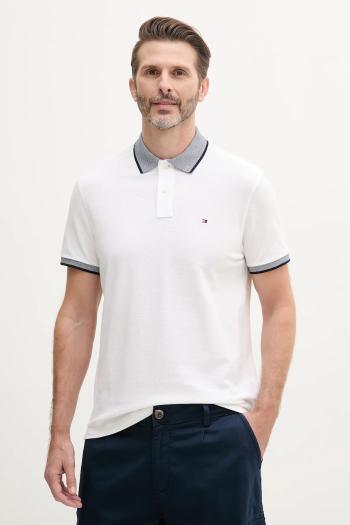 Polo tričko s prímesou ľanu Tommy Hilfiger biela farba, jednofarebné, MW0MW33140