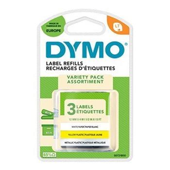 Dymo 91241, S0721800, 12mm x 4m, čierna tlač/biely, žltý, strieborný podklad, 3ks, originálna páska