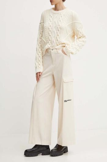 Nohavice Karl Lagerfeld Jeans dámske, béžová farba, rovné, vysoký pás, 245J1002