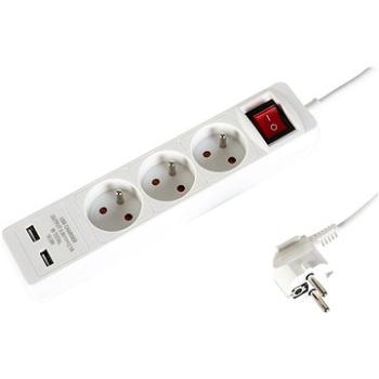 WowME predlžovací prívod 230 V 3 zásuvky 1,5 m 16 A/3680 W + 2× USB (KF-FB-03KFU2)