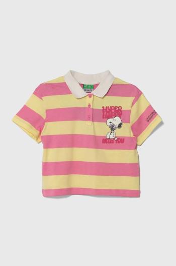 Detská bavlenná polokošeľa United Colors of Benetton ružová farba, vzorovaný