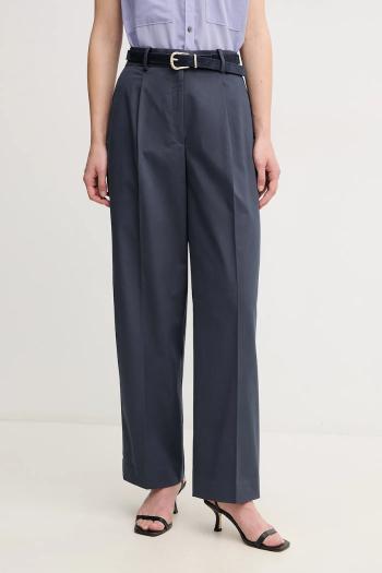 Nohavice Calvin Klein dámske, tmavomodrá farba, rovné, vysoký pás, LV044B675G