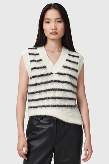 Vlnená vesta AllSaints RIGA dámska, biela farba, tenký, W002KC