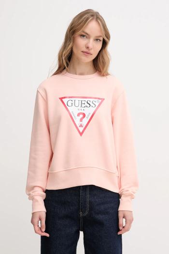 Mikina Guess dámska, oranžová farba, s potlačou, W2YQ16 KBA11