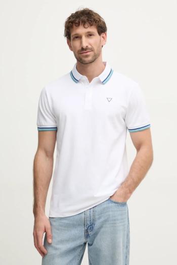 Polo tričko Guess pánsky, biela farba, jednofarebný