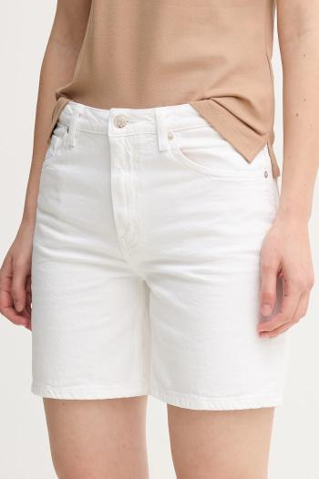 Rifľové krátke nohavice Tommy Hilfiger dámske, biela farba, jednofarebné, vysoký pás, WW0WW45924
