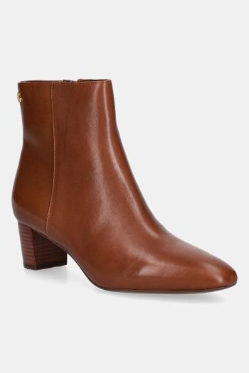 Kožené členkové topánky Lauren Ralph Lauren Demi hnedá farba, na podpätku, 802974503001