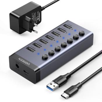 Ugreen CM481 HUB adaptér USB-C / 7x USB 3.0 PD, šedý (CM481)