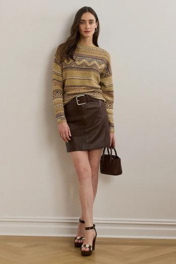 Kožená sukňa Lauren Ralph Lauren hnedá farba, mini, puzdrová, 200971353