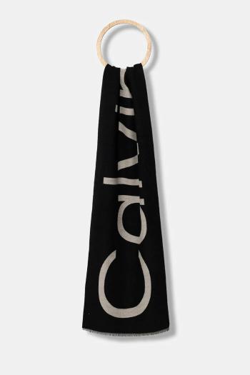 Šál s prímesou vlny Calvin Klein čierna farba, vzorovaný, LV04F8051G