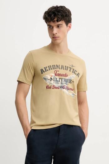 Bavlnené tričko Aeronautica Militare pánske, béžová farba, s potlačou, TS2406J641