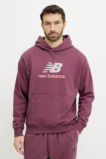 Bavlnená mikina New Balance pánska, bordová farba, s potlačou, MT51512FDP