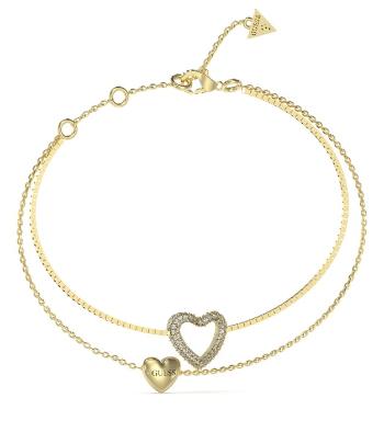Guess Dvojitý pozlátený náramok so srdiečkami Beloved JUBB05027JWYG 14,5 cm
