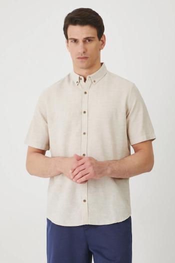 Ľanová košeľa Medicine béžová farba, regular, s golierom button-down