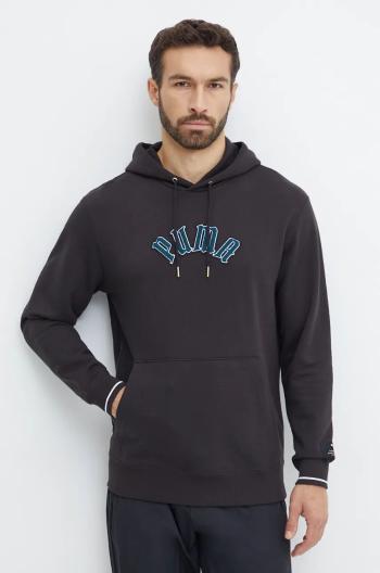 Bavlnená mikina Puma Classics Play Paris Hoodie pánska, čierna farba, s kapucňou, s nášivkou, 626766