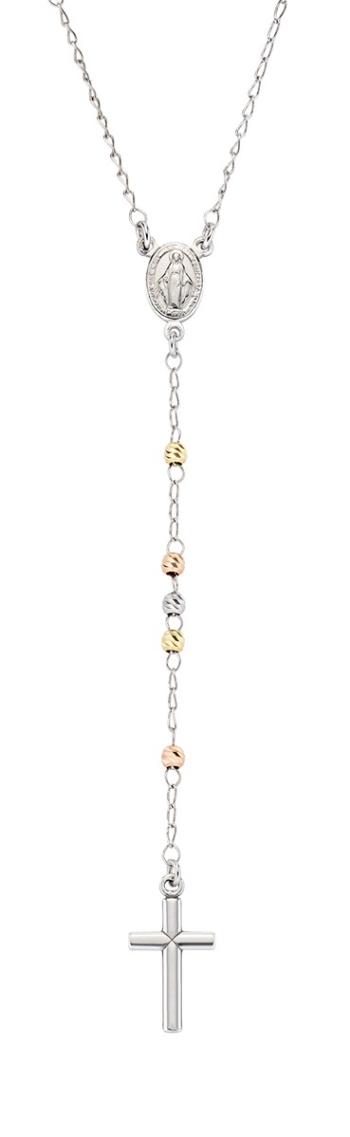Amen Strieborný tricolor náhrdelník ruženec Rosary CRO30BBRGD
