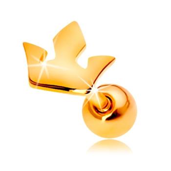 Piercing do ucha zo žltého 14K zlata - malá trojcípa korunka