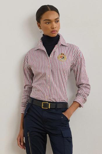 Bavlnená košeľa Lauren Ralph Lauren dámska, tmavomodrá farba, voľný strih, s klasickým golierom, 200962945