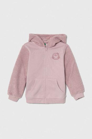 Detská mikina United Colors of Benetton fialová farba, s kapucňou, s nášivkou