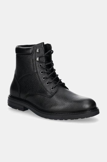 Kožená obuv Tommy Hilfiger HILFIGER OUTDOOR WARM LTH BOOT pánska, čierna farba, FM0FM05192