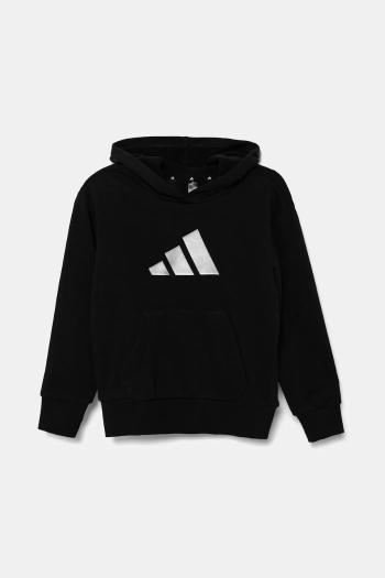 Detská mikina adidas čierna farba, s kapucňou, s potlačou, JV5267