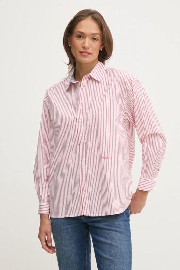Bavlnená košeľa Pepe Jeans CLEM dámska, červená farba, voľný strih, s klasickým golierom, PL305001