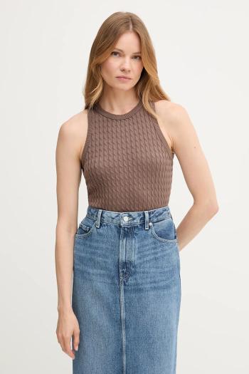 Bavlnená vesta Tommy Hilfiger hnedá farba, WW0WW45706