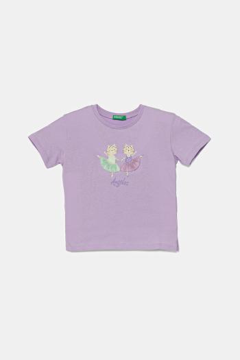 Detské bavlnené tričko United Colors of Benetton fialová farba, 3I1XG10I4