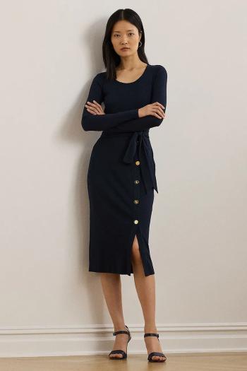 Šaty Lauren Ralph Lauren tmavomodrá farba, midi, priliehavá