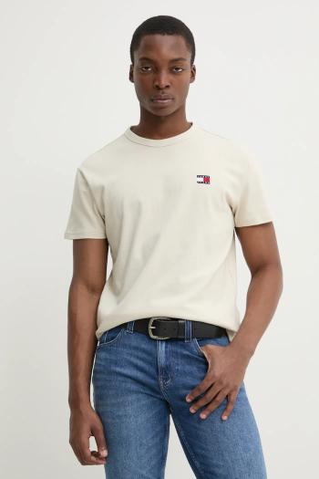 Bavlnené tričko Tommy Jeans pánske, béžová farba, jednofarebné, DM0DM20322