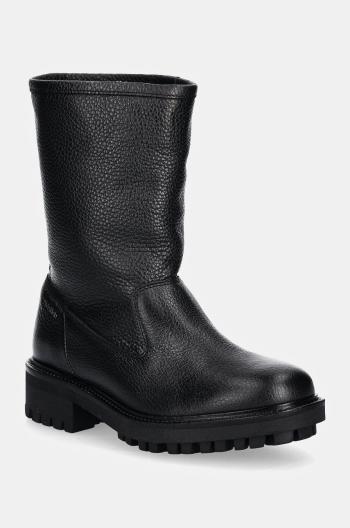 Kožené členkové topánky Calvin Klein FLAT BIKER BOOT LTH dámske, čierna farba, na platforme, HW0HW02234