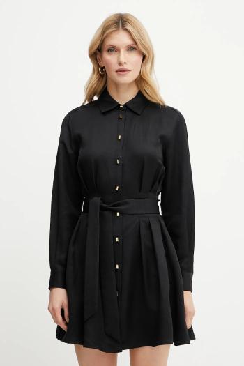 Šaty s prímesou ľanu Marciano Guess GRETA čierna farba, mini, áčkový strih, 5GGK36 7316A