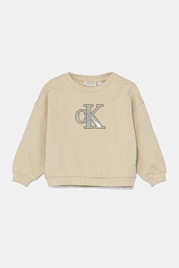 Detská mikina Calvin Klein Jeans béžová farba, s nášivkou, IG0IG02849