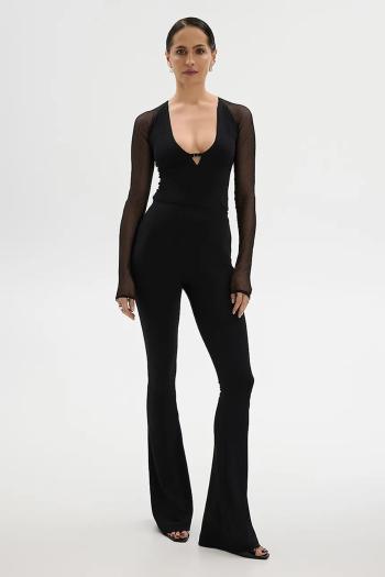 Nohavice Saint Body HIGH RISE FLARED PANTS dámske, čierna farba, zvony, vysoký pás, SB.602