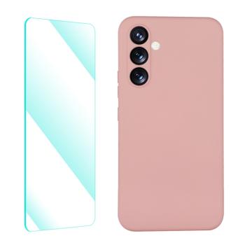 ENKAY SET Silikónový obal a 2D sklo Samsung Galaxy A54 5G ružový