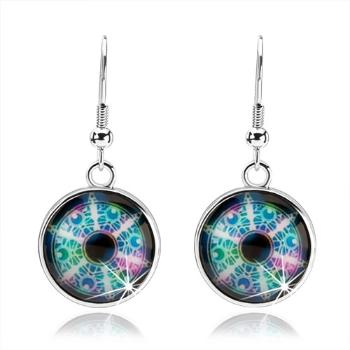 Cabochon náušnice, strieborná farba, rôznofarebný kaleidoskop, kruhy
