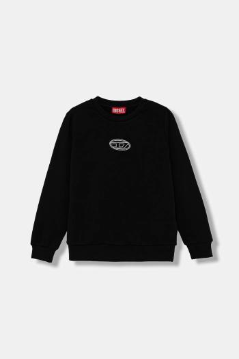 Detská bavlnená mikina Diesel SVALSY SWEAT-SHIRT čierna farba, s nášivkou, J02417