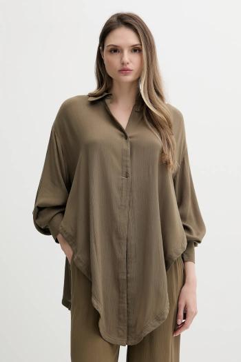 Košeľa Guess NOEMI zelená farba, voľný strih, s klasickým golierom, E5GH03 WH5E0