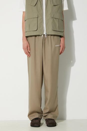 Nohavice MKI MIYUKI ZOKU Tencel Trousers pánske, zelená farba, rovné, TENCEL.TROUSERS