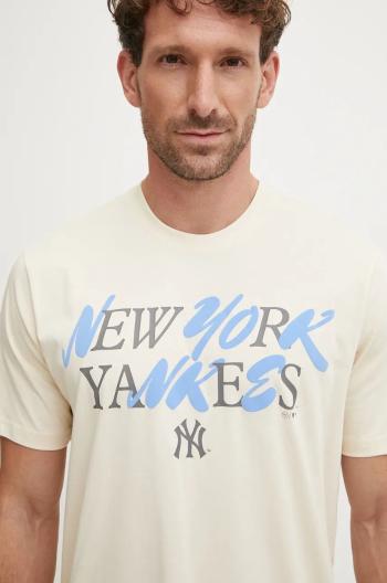 Bavlnené tričko 47 brand MLB New York Yankees pánske, béžová farba, s potlačou, BB017TEPUFF636101Y0