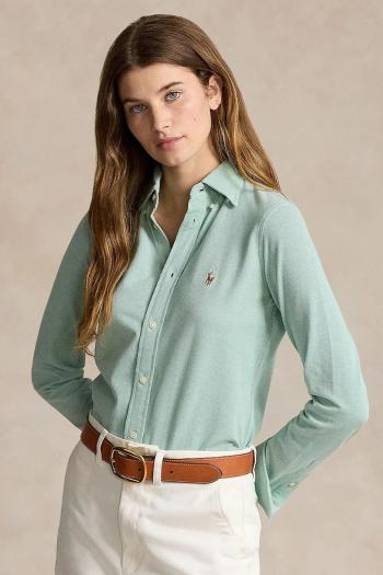 Bavlnená košeľa Polo Ralph Lauren dámska, zelená farba, regular, s klasickým golierom, 211924258