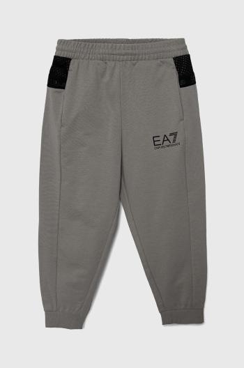 Detské tepláky EA7 Emporio Armani šedá farba, s potlačou