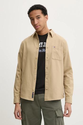 Bavlnená košeľa Tommy Jeans pánska, zelená farba, regular, s klasickým golierom, DM0DM20669