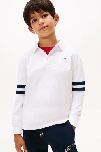 Detská bavlnená polokošeľa Tommy Hilfiger biela farba, s potlačou, KB0KB09712